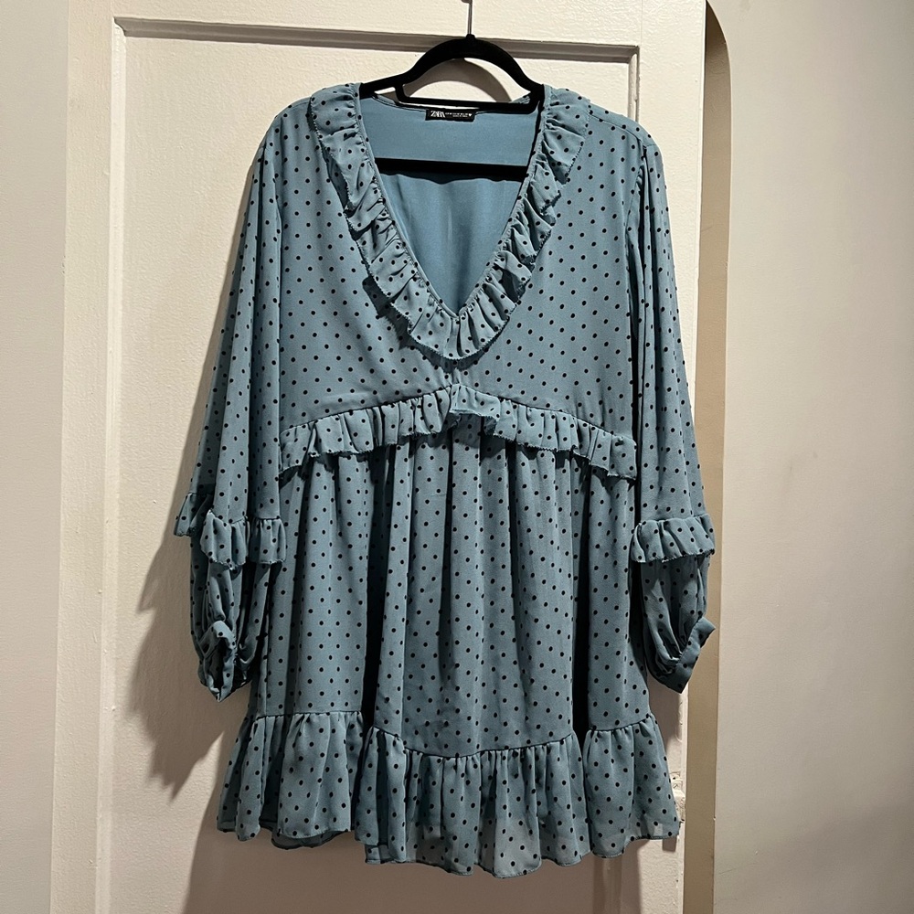 Black and Blue Zara Ruffle Mini Dress